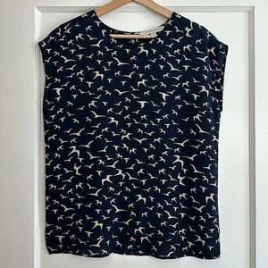 Brochu Walker Navy Silk Seagulls Top S